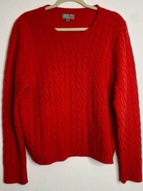 J. Crew Bright Red Cable Crewneck Cashmere Sweater